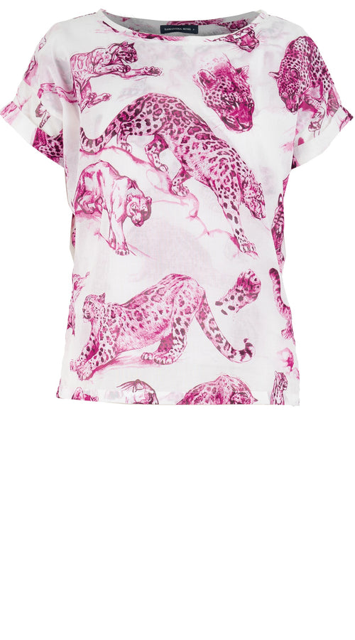 Faith Top Boat Neck Short Sleeve Cotton Musola (Tiger Toile White)