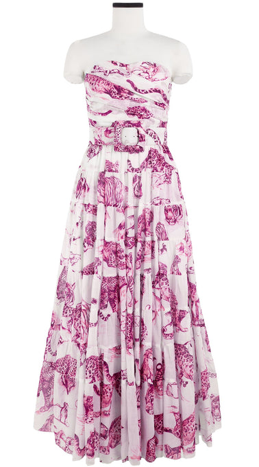 Mia Dress Tube Strapless with Hamilton Belt Maxi Length Cotton Musola (Tiger Toile White)