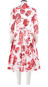 Audrey Dress #2 Shirt Collar 3/4 Sleeve Long Length Cotton Stretch (Tiger Toile White)