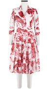 Audrey Dress #4 Shirt Collar 3/4 Sleeve Long Length Cotton Musola (Tiger Toile White)