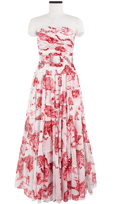 Mia Dress Tube Strapless with Hamilton Belt Maxi Length Cotton Musola (Tiger Toile White)