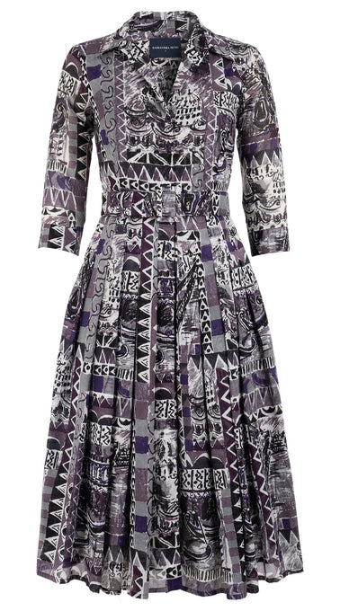 Audrey Dress #4 Shirt Collar 3/4 Sleeve Long +3 Length Cotton Musola (Travelers Map)