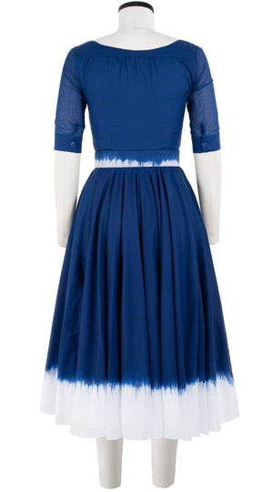 Aster Dress Boat Neck 1/2 Sleeve Midi Length Cotton Musola (White Border Tie Dye)