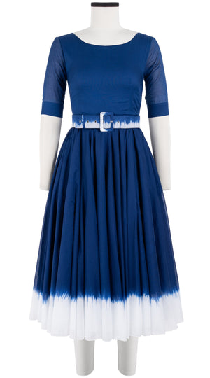 Aster Dress Boat Neck 1/2 Sleeve Midi Length Cotton Musola (White Border Tie Dye)