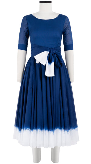 Aster Dress Boat Neck 1/2 Sleeve Midi Length Cotton Musola (White Border Tie Dye)