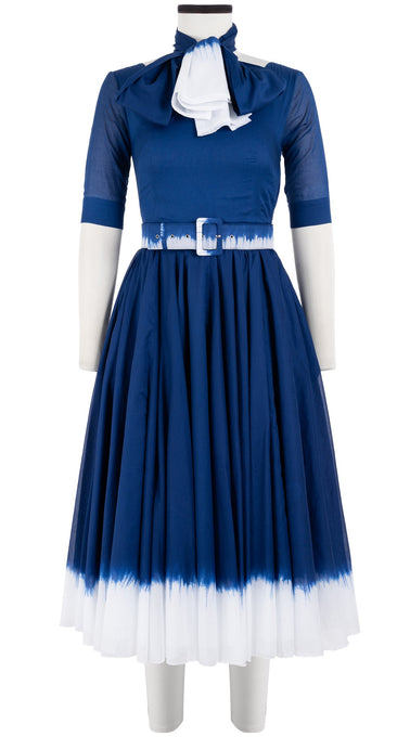 Aster Dress Boat Neck 1/2 Sleeve Midi Length Cotton Musola (White Border Tie Dye)