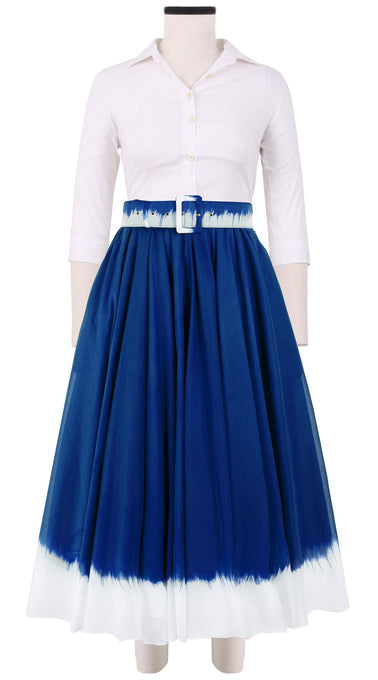 Aster Skirt #1 with Belt Midi Length Cotton Musola (White Border Tie Dye)