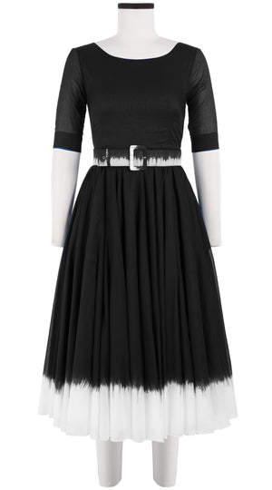 Aster Dress Boat Neck 1/2 Sleeve Midi Length Cotton Musola (White Border Tie Dye)
