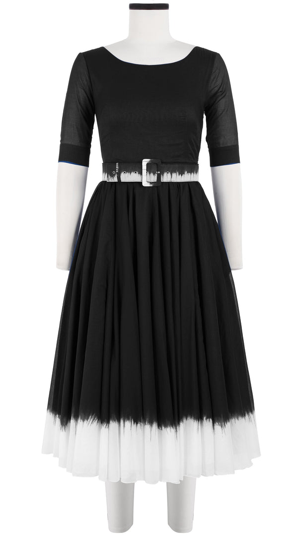 Aster Dress Boat Neck 1/2 Sleeve Midi Length Cotton Musola (White Border Tie Dye)
