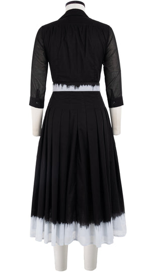 Audrey Dress #4 Shirt Collar 3/4 Sleeve Midi Length Cotton Musola (White Border Tie Dye)