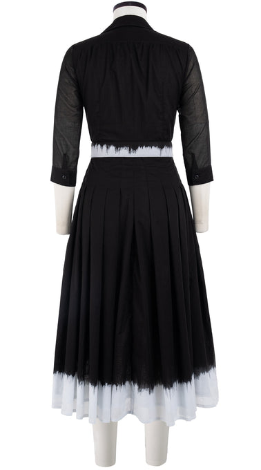Audrey Dress #4 Shirt Collar 3/4 Sleeve Midi Length Cotton Musola (White Border Tie Dye)