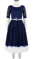 Aster Dress Boat Neck 1/2 Sleeve Midi Length Cotton Musola (White Border Tie Dye)