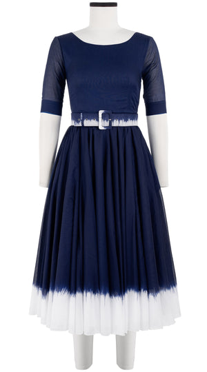 Aster Dress Boat Neck 1/2 Sleeve Midi Length Cotton Musola (White Border Tie Dye)