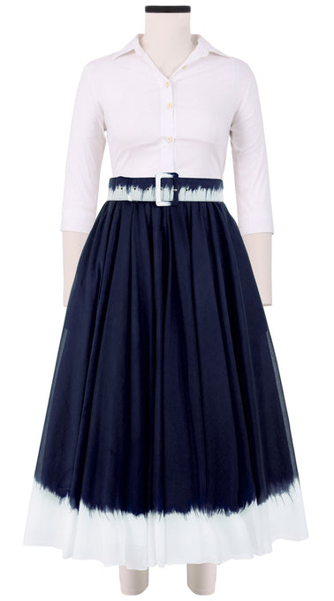 Aster Skirt #1 with Belt Midi Length Cotton Musola (White Border Tie Dye)