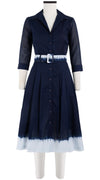 Audrey Dress #4 Shirt Collar 3/4 Sleeve Long Length Cotton Musola (White Border Tie Dye)