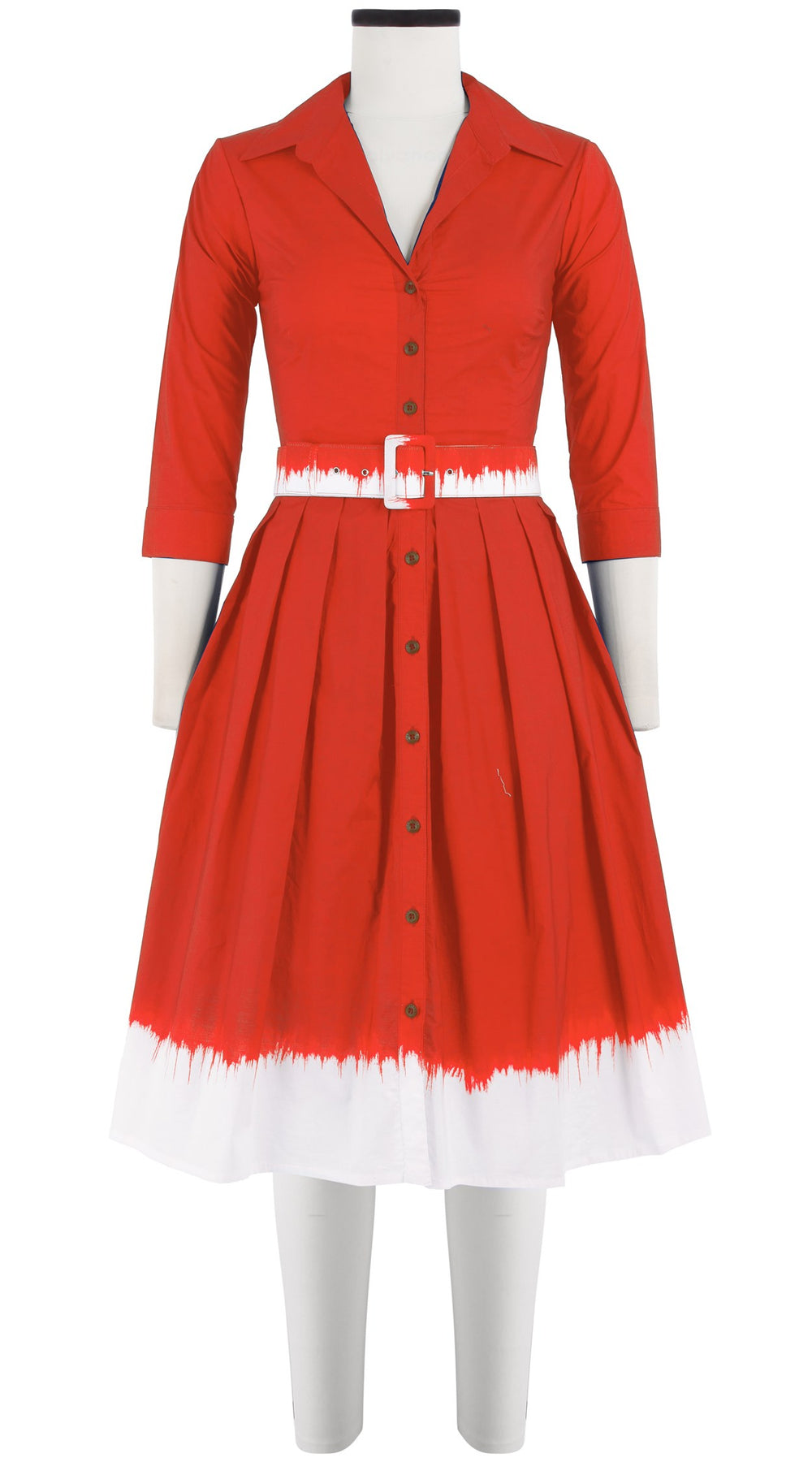 Audrey Dress #1 Shirt Collar 3/4 Sleeve Cotton Stretch (White Border Tie Dye)