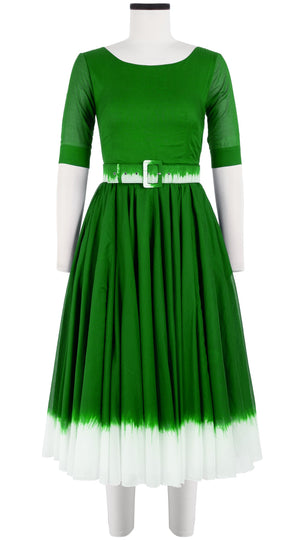 Aster Dress Boat Neck 1/2 Sleeve Midi Length Cotton Musola (White Border Tie Dye)