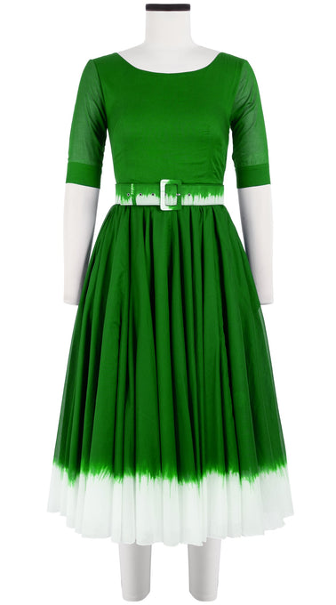 Aster Dress Boat Neck 1/2 Sleeve Midi Length Cotton Musola (White Border Tie Dye)