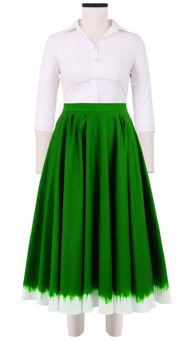 Aster Skirt Midi Length Cotton Stretch (White Border Tie Dye)