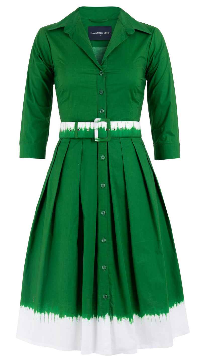 Audrey Dress #1 Shirt Collar 3/4 Sleeve Cotton Stretch (White Border Tie Dye)