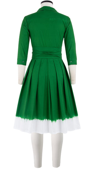 Audrey Dress #1 Shirt Collar 3/4 Sleeve Cotton Stretch (White Border Tie Dye)