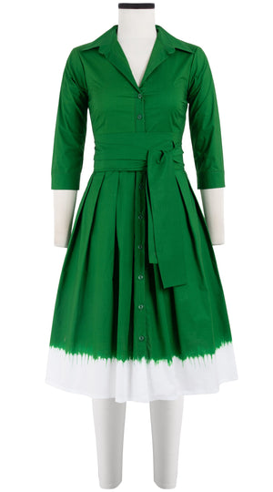 Audrey Dress #1 Shirt Collar 3/4 Sleeve Cotton Stretch (White Border Tie Dye)