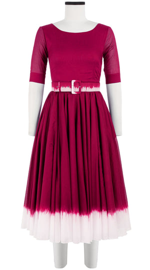 Aster Dress Boat Neck 1/2 Sleeve Midi Length Cotton Musola (White Border Tie Dye)