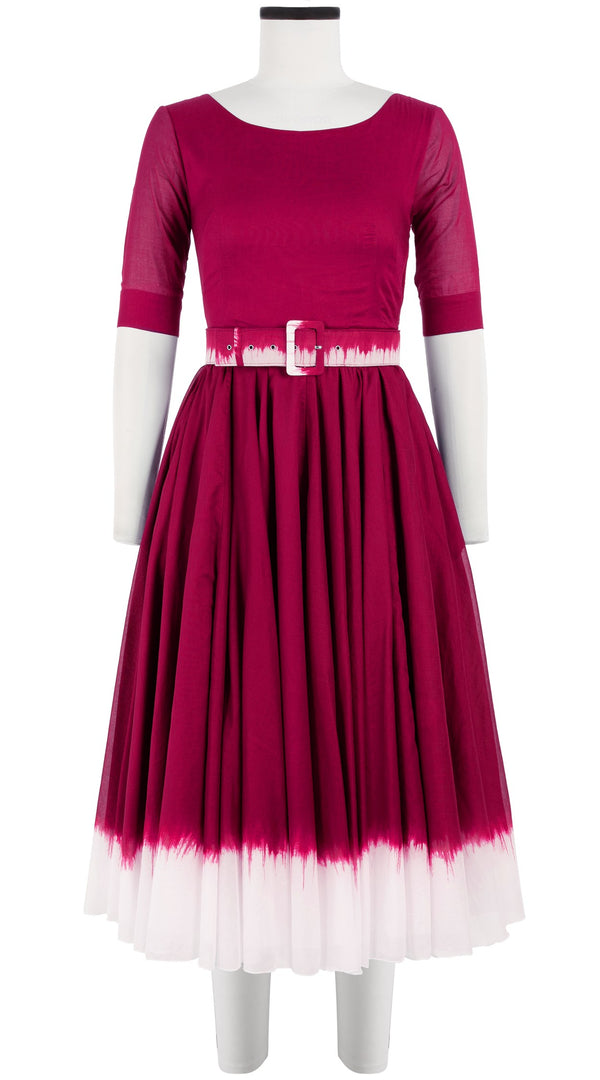 Aster Dress Boat Neck 1/2 Sleeve Midi Length Cotton Musola (White Border Tie Dye)