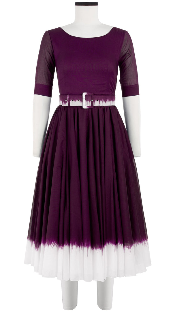 Aster Dress Boat Neck 1/2 Sleeve Midi Length Cotton Musola (White Border Tie Dye)