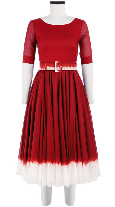 Aster Dress Boat Neck 1/2 Sleeve Midi Length Cotton Musola (White Border Tie Dye)