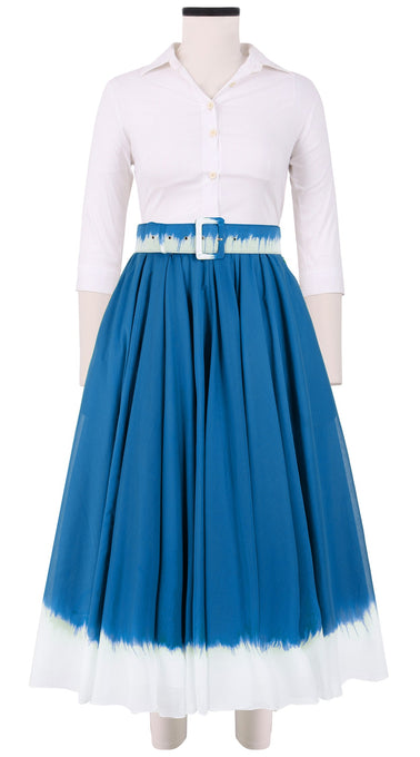 Aster Skirt #1 with Belt Midi Length Cotton Musola (White Border Tie Dye)