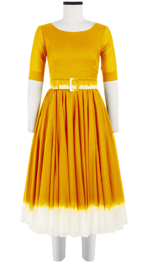 Aster Dress Boat Neck 1/2 Sleeve Midi Length Cotton Musola (White Border Tie Dye)