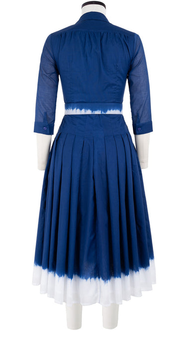 Audrey Dress #4 Shirt Collar 3/4 Sleeve Midi Length Cotton Musola (White Border Tie Dye)