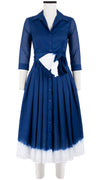 Audrey Dress #4 Shirt Collar 3/4 Sleeve Midi Length Cotton Musola (White Border Tie Dye)