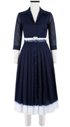 Audrey Dress #4 Shirt Collar 3/4 Sleeve Midi Length Cotton Musola (White Border Tie Dye)