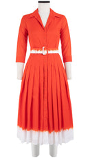 Audrey Dress #4 Shirt Collar 3/4 Sleeve Midi Length Cotton Musola (White Border Tie Dye)