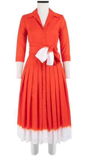 Audrey Dress #4 Shirt Collar 3/4 Sleeve Midi Length Cotton Musola (White Border Tie Dye)