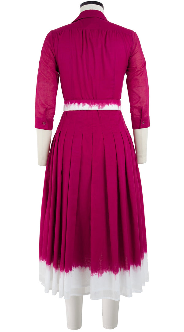 Audrey Dress #4 Shirt Collar 3/4 Sleeve Midi Length Cotton Musola (White Border Tie Dye)