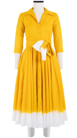 Aster Dress Shirt Collar 3/4 Sleeve Midi Length Cotton Musola (White Border Tie Dye)