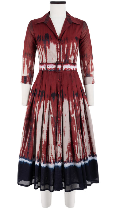 Audrey Dress #4 Shirt Collar 3/4 Sleeve Midi Length Cotton Musola (Zanzibar Tie Dye)