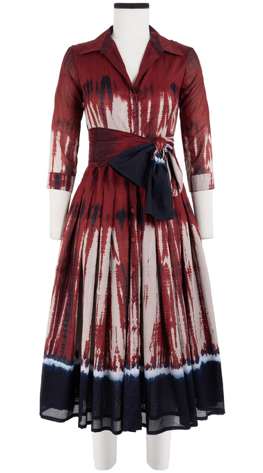 Audrey Dress #4 Shirt Collar 3/4 Sleeve Midi Length Cotton Musola (Zanzibar Tie Dye)