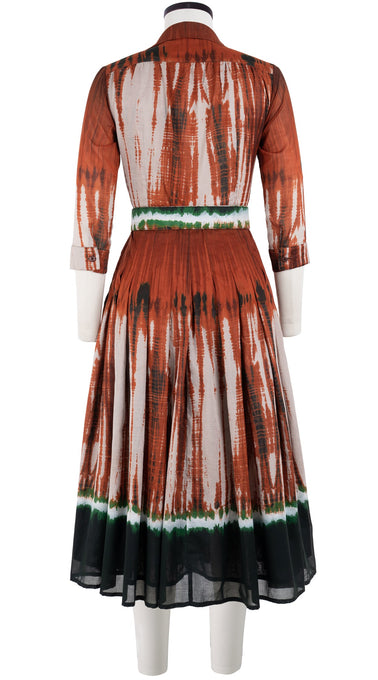 Audrey Dress #4 Shirt Collar 3/4 Sleeve Midi Length Cotton Musola (Zanzibar Tie Dye)