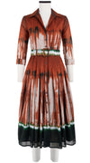 Audrey Dress #4 Shirt Collar 3/4 Sleeve Midi Length Cotton Musola (Zanzibar Tie Dye)