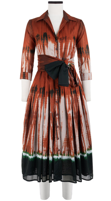 Audrey Dress #4 Shirt Collar 3/4 Sleeve Midi Length Cotton Musola (Zanzibar Tie Dye)