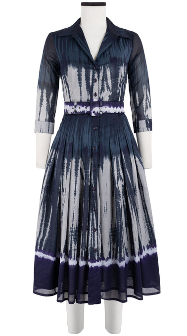 Audrey Dress #4 Shirt Collar 3/4 Sleeve Midi Length Cotton Musola (Zanzibar Tie Dye)