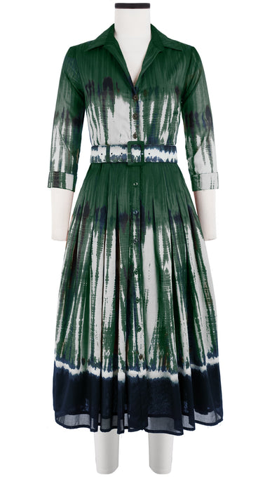 Audrey Dress #4 Shirt Collar 3/4 Sleeve Midi Length Cotton Musola (Zanzibar Tie Dye)