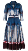 Audrey Dress #4 Shirt Collar 3/4 Sleeve Midi Length Cotton Musola (Zanzibar Tie Dye)
