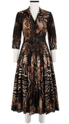 Audrey Dress #4 Shirt Collar 3/4 Sleeve Midi Length Wool Musola (Zebra Leopard)