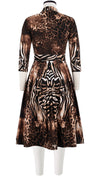 Audrey Dress #6 Shirt Collar 3/4 Sleeve Long Length Cotton Stretch (Zebra Leopard)