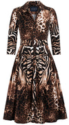 Audrey Dress #6 Shirt Collar 3/4 Sleeve Long Length Cotton Stretch (Zebra Leopard)
